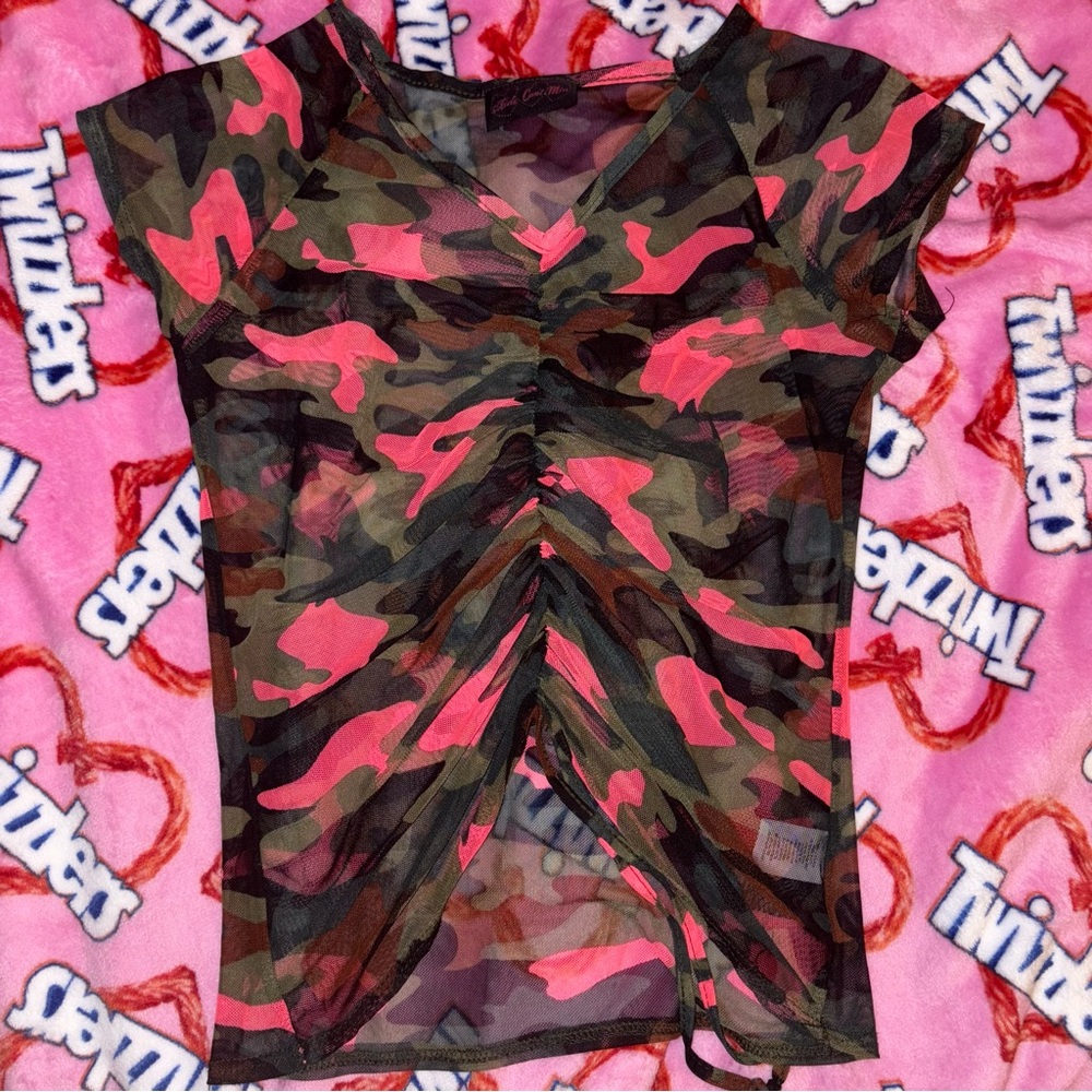 Dolls Kill - Pink & Green Mesh Camo Top 💚💖